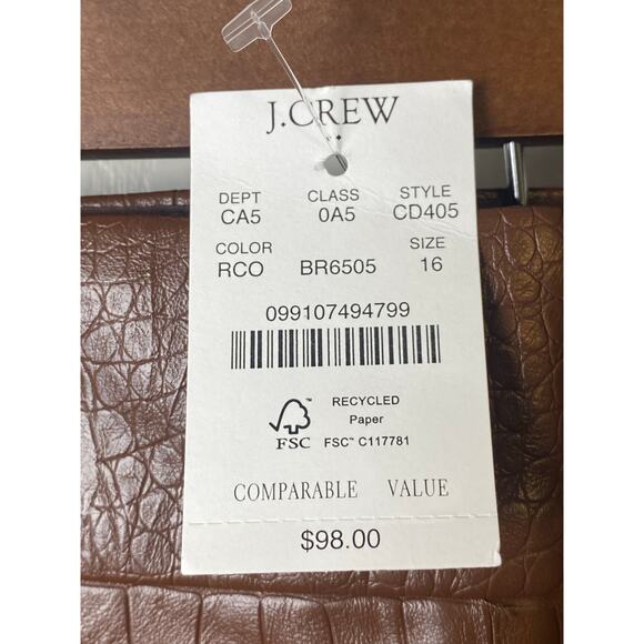 J. Crew Factory Women's Brown Faux Leather Croc Embossed Mini Skirt Size 16 NWT - Picture 11 of 12